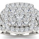 Genuine 14K White Gold 2.00Ct Brillant Round Cut Diamond Cluster Engagement Ring