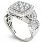 Genuine 14K White Gold 2.00Ct Brillant Round Cut Diamond Cluster Engagement Ring