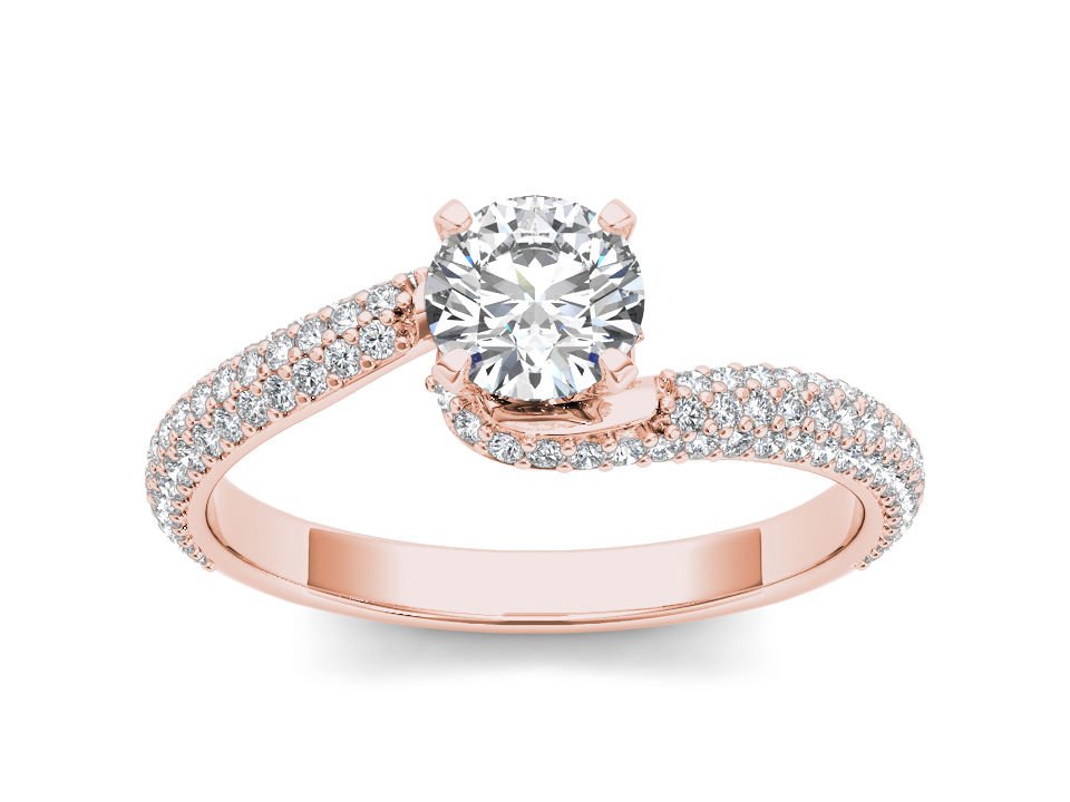 Real 14k Rose Gold 1.25 Ct Round Cut Diamond Bypass Solitaire Engagement Ring