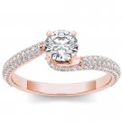 Real 14k Rose Gold 1.25 Ct Round Cut Diamond Bypass Solitaire Engagement Ring