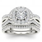 14k White Gold 1.22 Ct Diamond Criss Cross Halo Engagement Ring Set HI I2