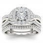 14k White Gold 1.22 Ct Diamond Criss Cross Halo Engagement Ring Set HI I2