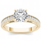 14K Yellow Gold 1.25 Ct Round Cut Diamond Vintage Solitaire Engagement Ring HI