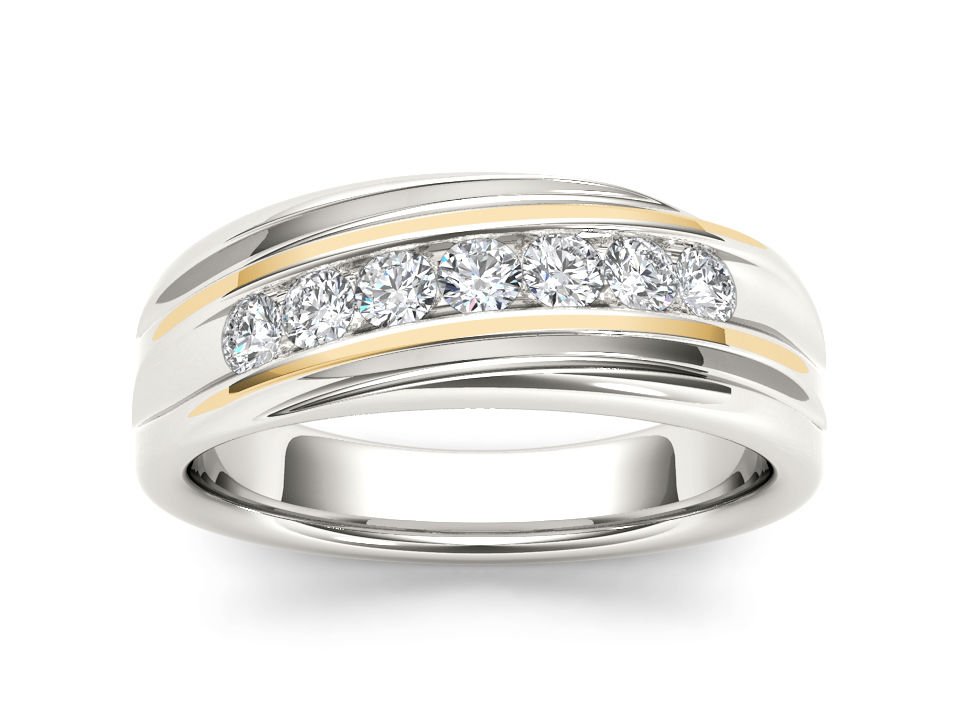 14k Yellow Gold 0.60 Ct Round Diamond Seven Stone Men's Wedding Band Ring HI I2