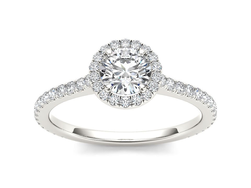 Solid 14K White Gold 1 Ct Round Cut Natural Diamond Halo Engagement Ring HI I2