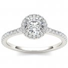 Solid 14K White Gold 1 Ct Round Cut Natural Diamond Halo Engagement Ring HI I2