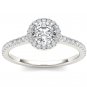 Solid 14K White Gold 1 Ct Round Cut Natural Diamond Halo Engagement Ring HI I2