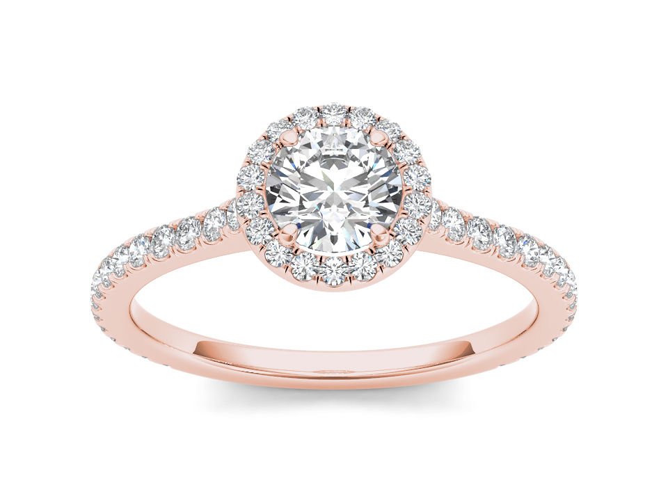 Solid 14K Rose Gold 1 Ct Round Cut Natural Diamond Halo Engagement Ring HI I2