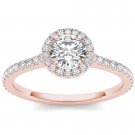 Solid 14K Rose Gold 1 Ct Round Cut Natural Diamond Halo Engagement Ring HI I2