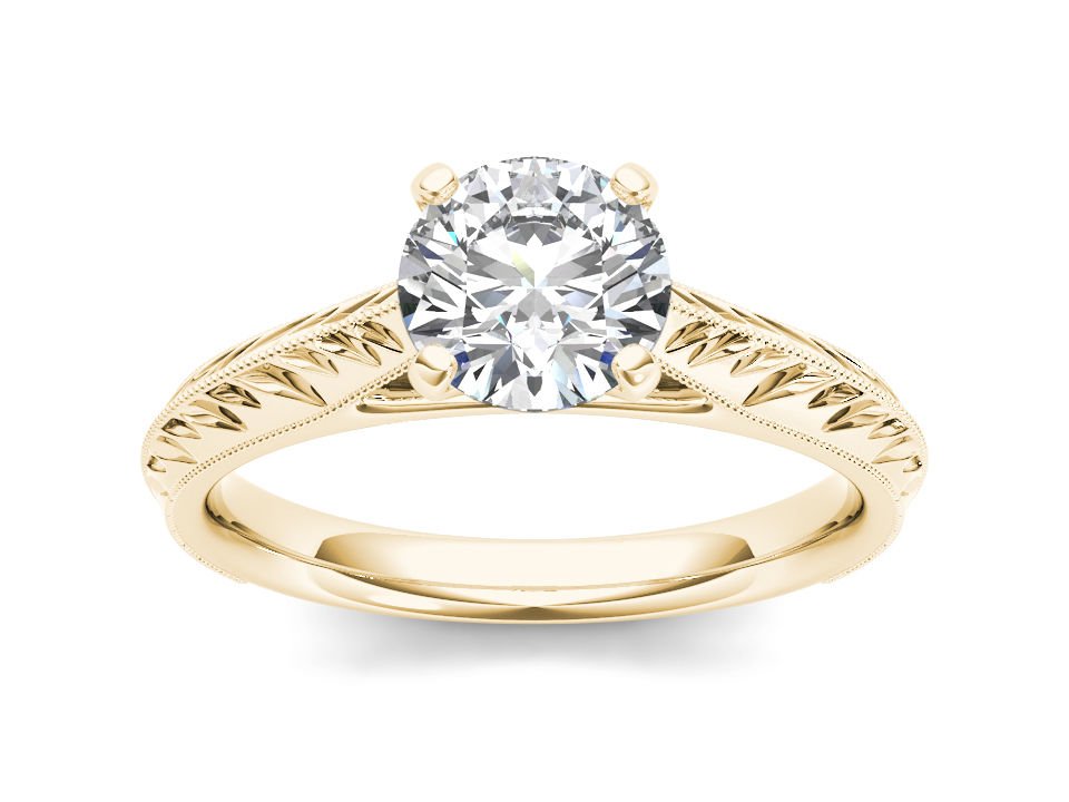 14K Yellow Gold 1.00 Ct Round Cut Diamond Vintage Solitaire Engagement Ring HI