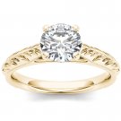 14K Yellow Gold 1.00 Ct Round Cut Diamond Vintage Solitaire Engagement Ring HI