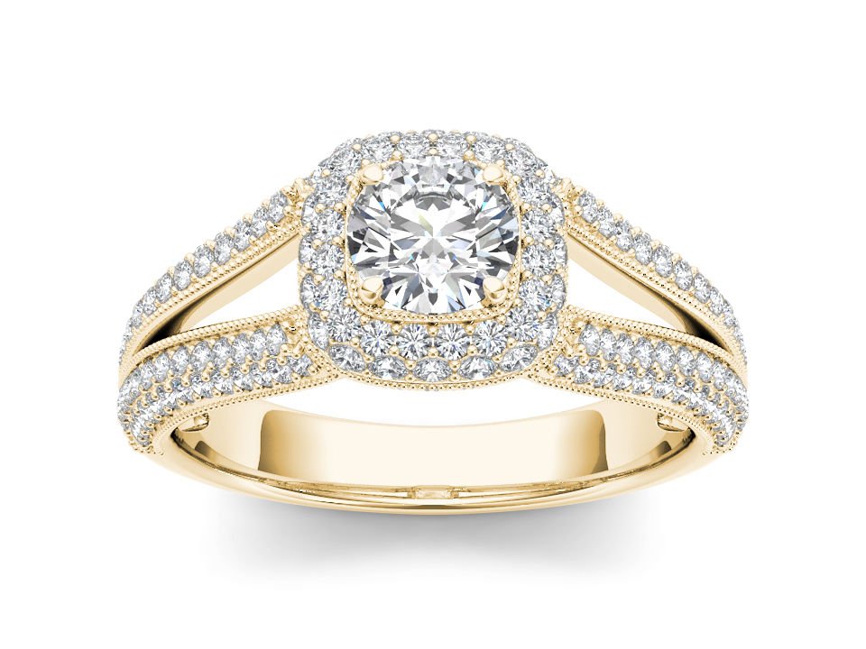 14K Yellow Gold 1.50 Ct Natural Round Cut Diamond Vintage Halo Engagement Ring