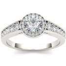 14K White Gold 1 Ct Natural Round Cut Natural Diamond Halo Engagement Ring HI I2