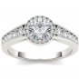 14K White Gold 1 Ct Natural Round Cut Natural Diamond Halo Engagement Ring HI I2