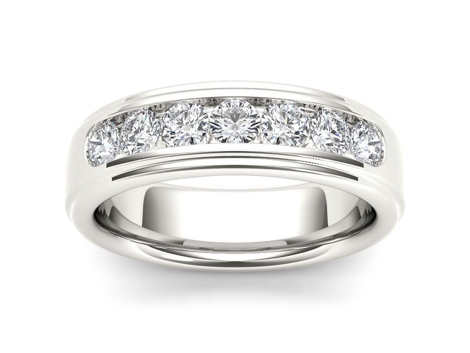 14k White Gold 1.00 Ct Round Diamond Seven Stone Men's Wedding Band Ring HI I2