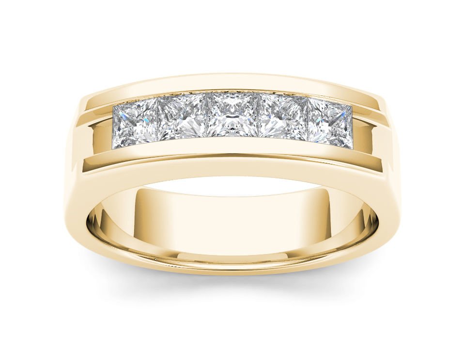 14k Yellow Gold 1.00Ct Princess Diamond Five Stone Men's Wedding Band Ring HI I2
