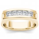 14k Yellow Gold 1.00Ct Princess Diamond Five Stone Men's Wedding Band Ring HI I2