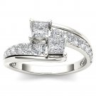 Genuine 14K White Gold 1.00 Ct Princess Cut Diamond Two Stone Engagement Ring