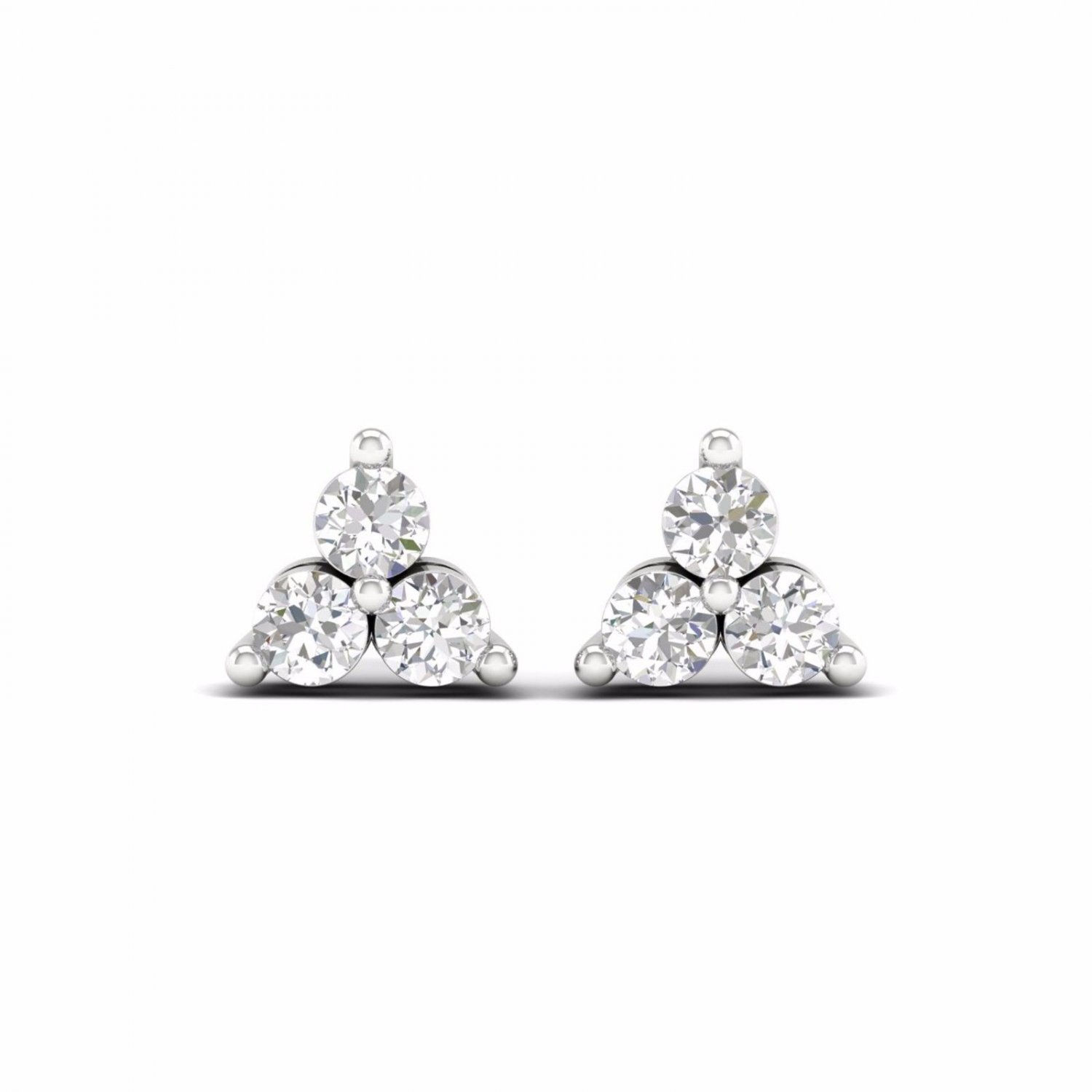0.33 Ct Natural Round Cut Diamond Three Stone Stud Earrings in 10k White Gold