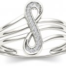 Solid 10k White Gold 0.04 Ct Round Cut Diamond Infinity Fashion Ring HI I2
