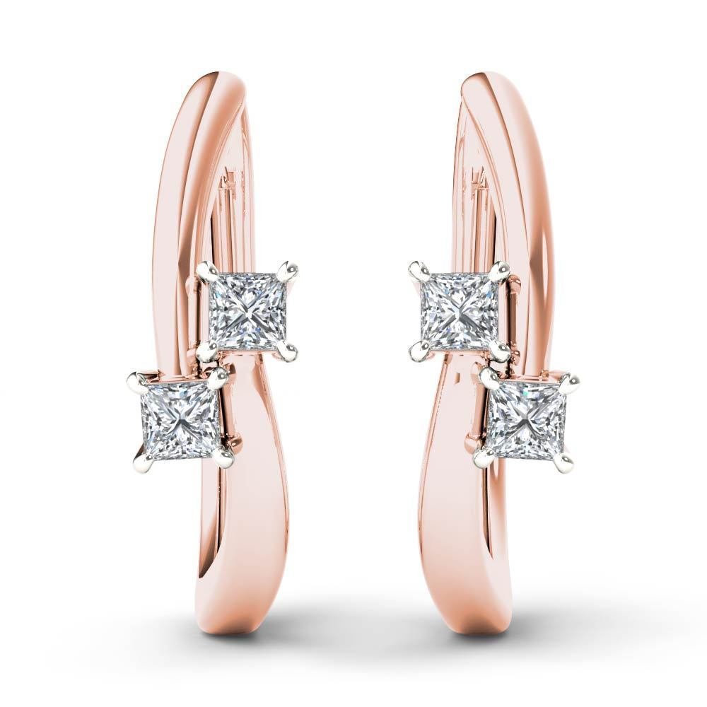 10k Rose Gold 0.33 Ct Brilliant Princess Cut Diamond Two-Stone Hoop Earrings