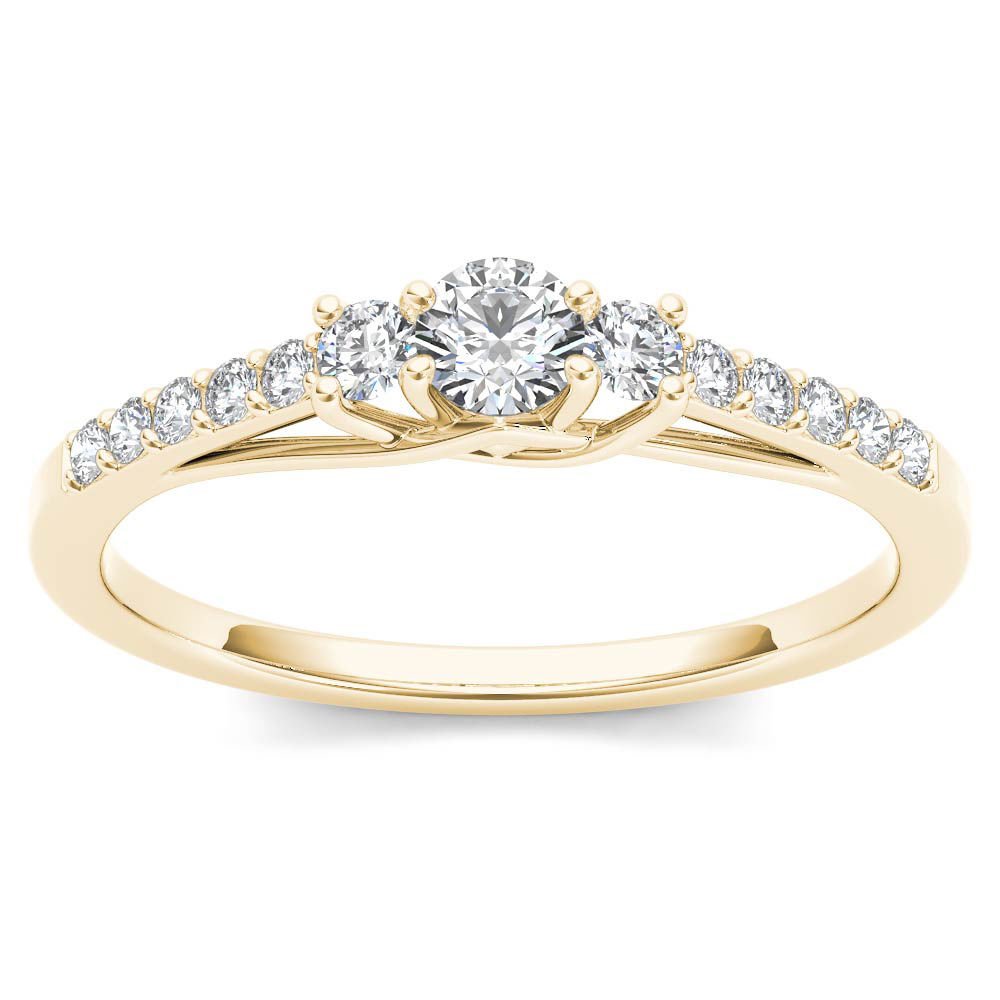 14k Yellow Gold 0.30 Ct Natural Diamond Three-Stone Engagement Anniversary Ring