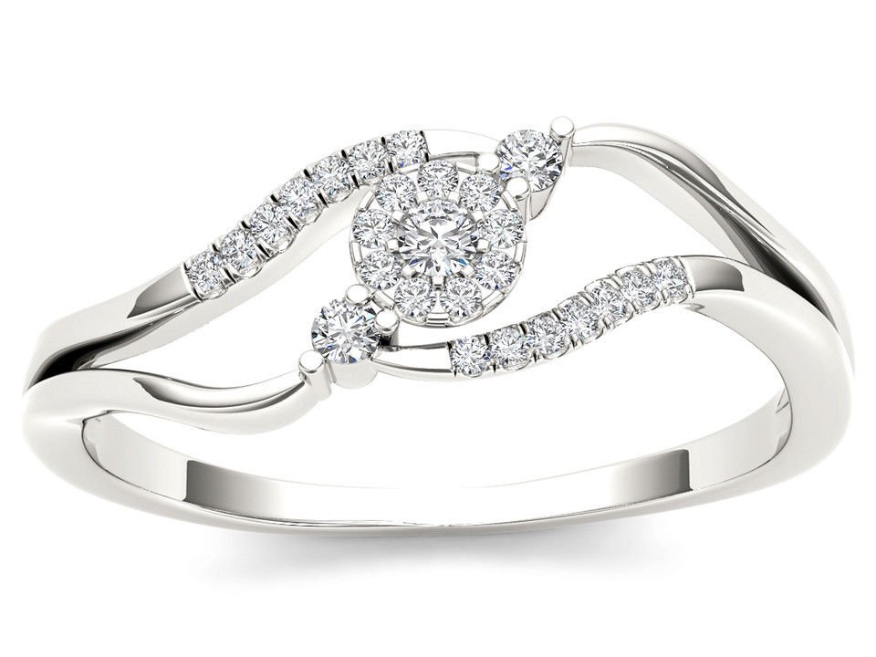 10k White Gold 0.12 Natural Round Cut Diamond Fashion Engagement Ring HI I2