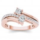 Genuine 14K Rose Gold 0.60 Ct Princess Cut Diamond Two Stone Engagement Ring Genuine 14K Rose Gold 0.60 Ct Princess Cut Diamond Two Stone Engagement Ring