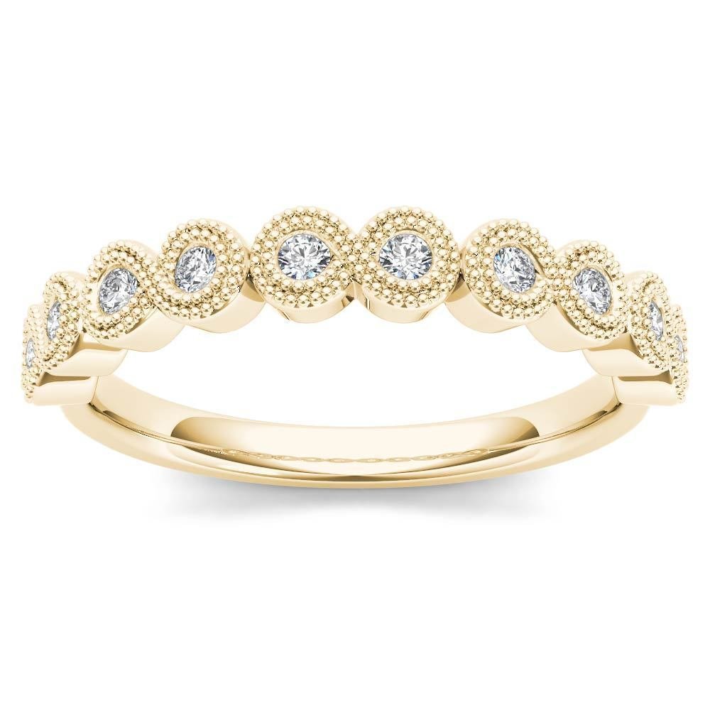 Solid 10K Yellow Gold 0.12 Ct Brillant Round Cut Diamond Wedding Band
