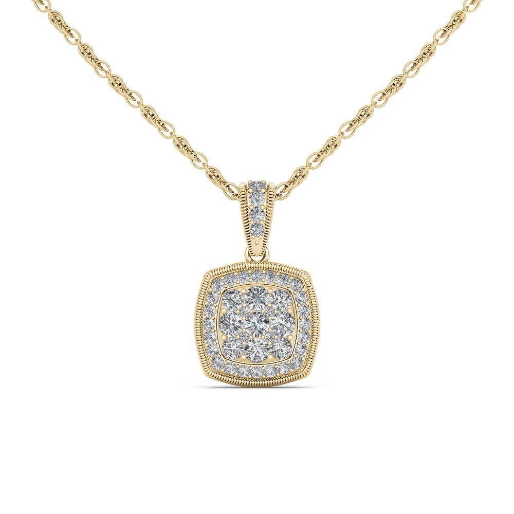 Genuine 10k Yellow Gold 0.5Ct Round Cut Diamond Cluster Halo Necklace HI I2