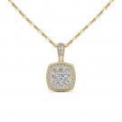 Genuine 10k Yellow Gold 0.5Ct Round Cut Diamond Cluster Halo Necklace HI I2