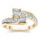 Genuine 14K Yellow Gold 1.00 Ct Princess Cut Diamond Two Stone Engagement Ring