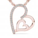 Solid 10k Rose Gold 0.08 Ct Round Cut Diamond Dual Heart Pendant Necklace HI I2 Solid 10k Rose Gold 0.08 Ct Round Cut Diamond Dual Heart Pendant Necklace HI I2