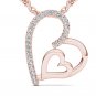 Solid 10k Rose Gold 0.08 Ct Round Cut Diamond Dual Heart Pendant Necklace HI I2
