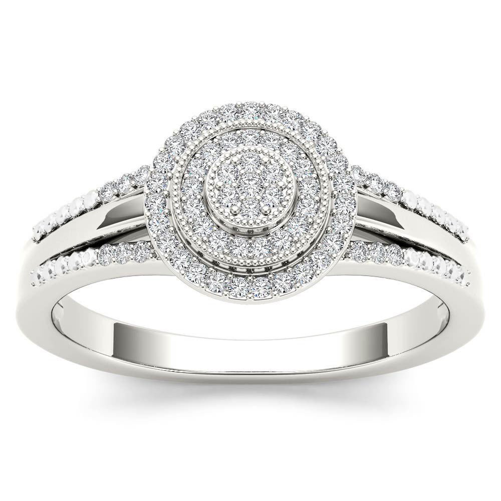 14k Natural White Gold 0.15 Ct Round Diamond Halo Engagement Fashion Ring HI I2