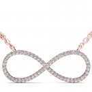 Solid 10k Rose Gold 0.15 Ct Round Cut Diamond Infinity Pendant Necklace HI I2