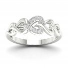 Solid 10k White Gold 0.06 Ct Diamond Interlocking Heart Fashion Engagemeny Ring