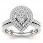 0.50 Ct 14K White Gold Round Cut Diamond Pear Shaped Halo Engagement Ring