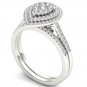 0.50 Ct 14K White Gold Round Cut Diamond Pear Shaped Halo Engagement Ring