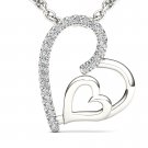 Solid 10k White Gold 0.08 Ct Round Cut Diamond Dual Heart Pendant Necklace HI I2 Solid 10k White Gold 0.08 Ct Round Cut Diamond Dual Heart Pendant Necklace HI I2