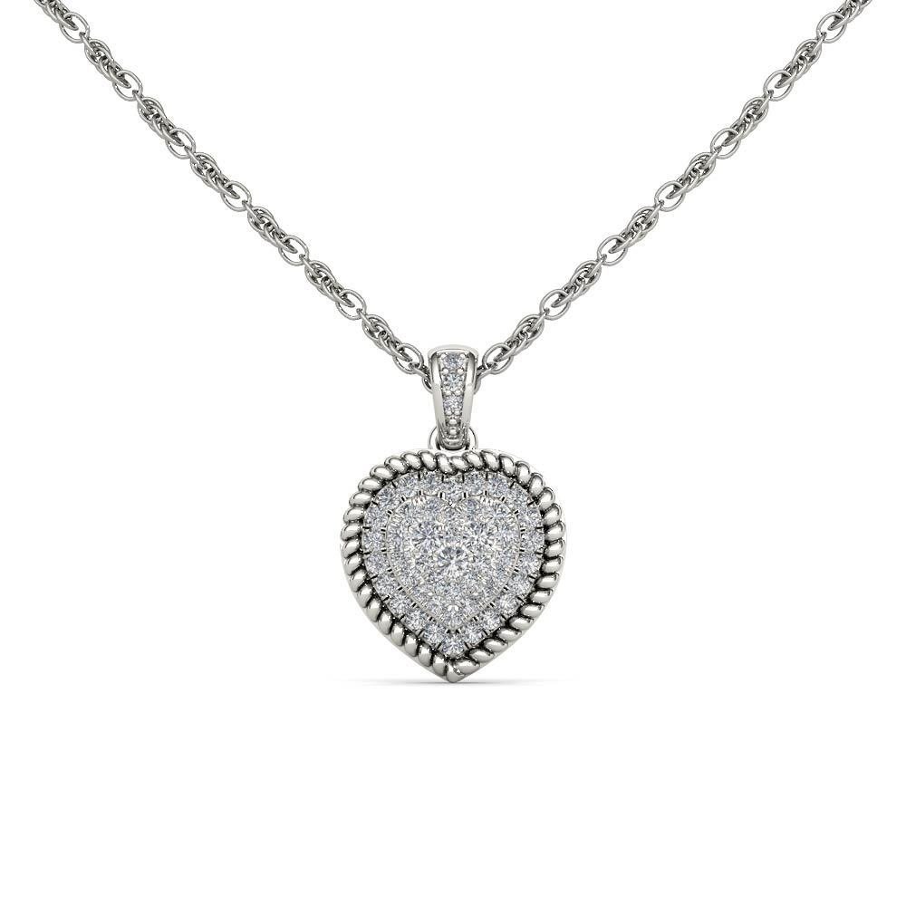 Natural 10k White Gold 0.25Ct Round Cut Solid Real Diamond Heart Necklace HI I2