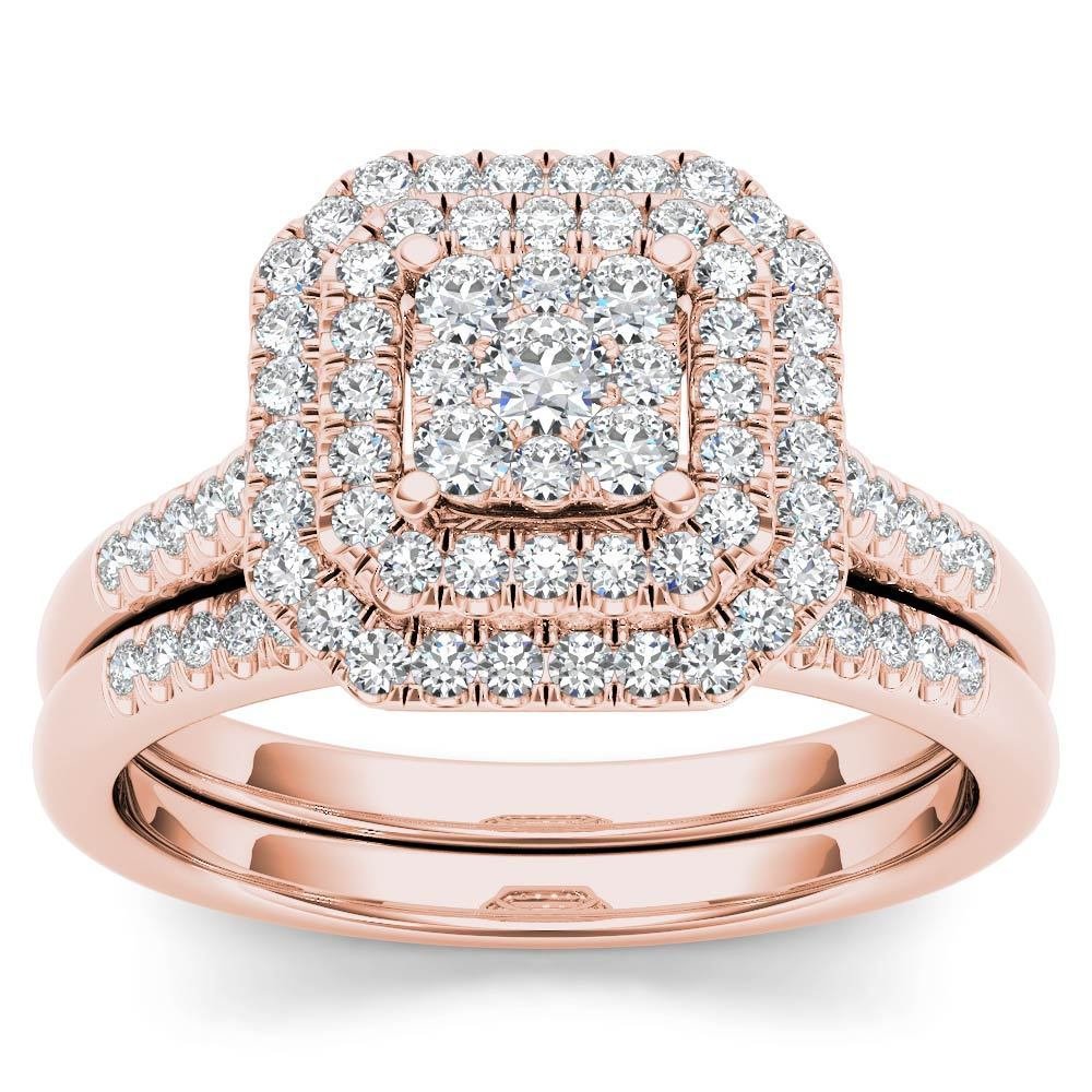 10k Rose Gold 0.50Ct Natural Diamond Cluster Halo Engagement Ring Set HI,I2