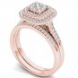 10k Rose Gold 0.50Ct Natural Diamond Cluster Halo Engagement Ring Set HI,I2