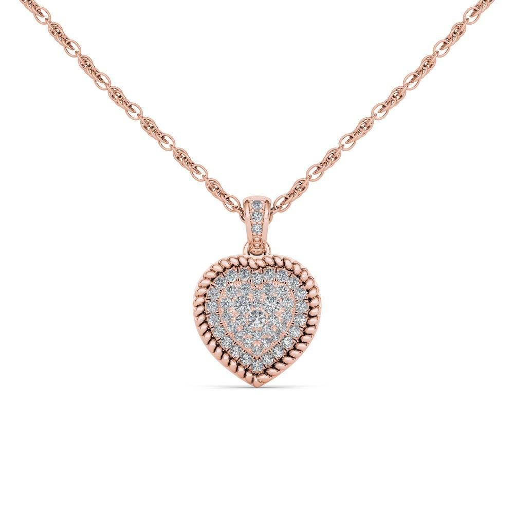 Natural 10k Rose Gold 0.25Ct Round Cut Solid Real Diamond Heart Necklace HI I2