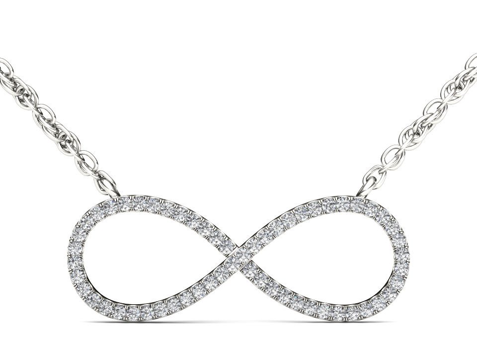Solid 10k White Gold 0.15 Ct Round Cut Diamond Infinity Pendant Necklace HI I2