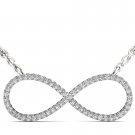 Solid 10k White Gold 0.15 Ct Round Cut Diamond Infinity Pendant Necklace HI I2