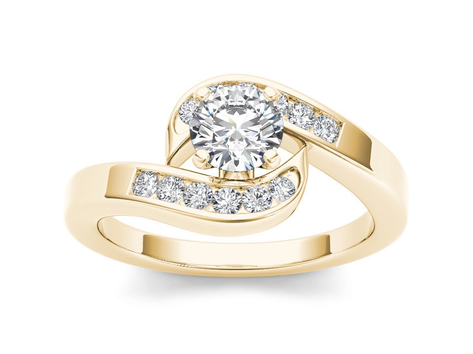 14k Yellow Gold 0.75Ct Round Cut Diamond Bypass Halo Solitaire Engaement Ring HI
