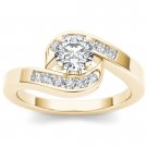 14k Yellow Gold 0.75Ct Round Cut Diamond Bypass Halo Solitaire Engaement Ring HI