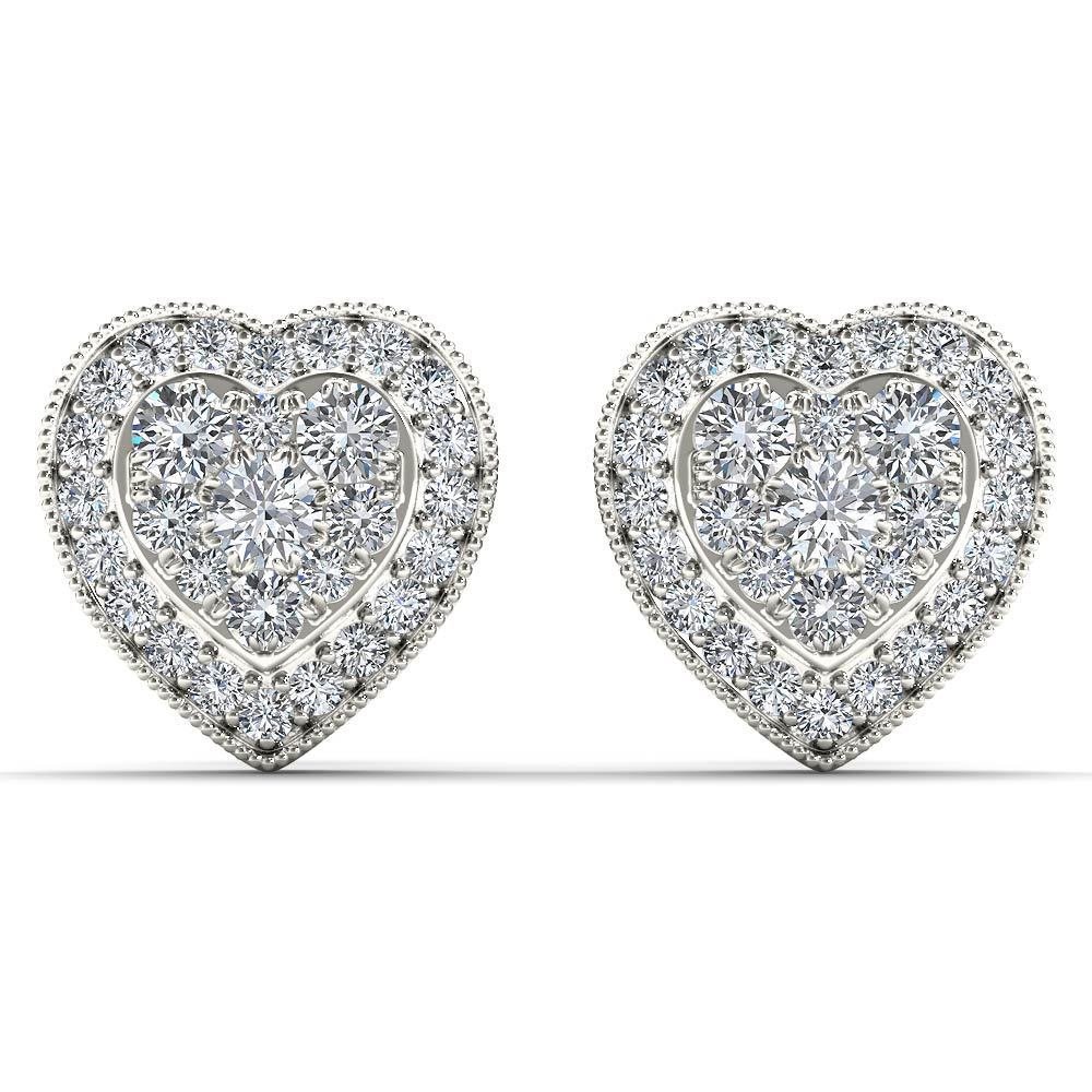 10k White Gold 0.33 Ct Brilliant Round Cut Diamond Heart Shaped Earrings