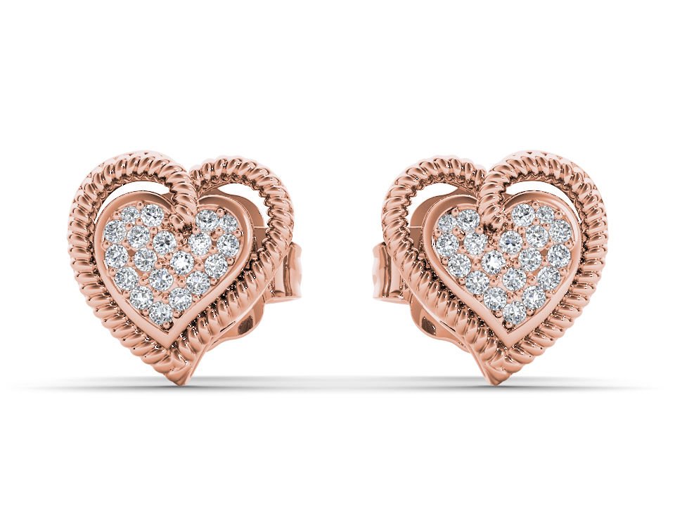 Natural 10k Rose Gold 0.10 Ct Round Cut Diamond Fashion Heart Earrings HI I2